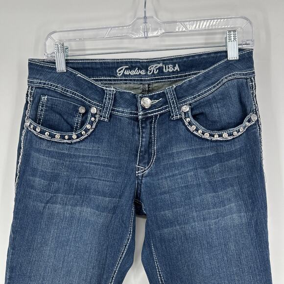 Vintage Y2K Twelve K USA Jeans Womens 6 Low Rise Bootcut Bedazzled Bling - Picture 2 of 12